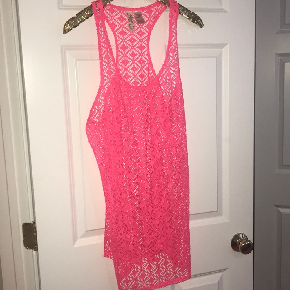 Pink mesh Beach coverup dress